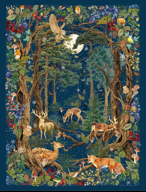 Animal Forest Illustration, Magical Forest Animals, Magic Forest Illustration, Magical Forest Illustration, Woodland Creatures Art, Forest Animal Christmas, Graceful Animals, Enchanted Forest Art, Woodland Artwork