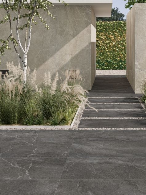 Outdoor floor tiles spanish'h brand @peronda_official ✔ The Lucca 4D collection is inspired by an elegant original-looking stone from the Lucca area of the Italian Tuscany region. At Peronda, we have taken advantage of the latest breakthrough in ceramic tile manufacturing to reproduce this stone to amazingly realist effect <3 Terrace Tiles Outdoor, Balcony Tiles, Terrace Tiles, Outdoor Porcelain Tile, Deck Flooring, Exterior Tiles, Exterior Wall Tiles, Garden Tiles, Wall Tiles Design