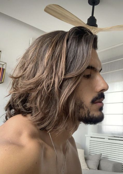 Get Your Style Game On: Long Hairstyles for Men to Rock This Summer - mens-club.online Men Long Blonde Hairstyles, Long Hairstyles For Men With Widows Peak, Mens Long Hair Highlights, Men Long Hair Color Highlights, Low Maintenance Mens Haircut Long Hair, Men's Shoulder Length Hair, Mens Long Haircut Shoulder Length, Men’s Long Shag Haircut, Mens Long Hair Layers