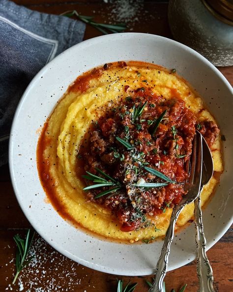 Polenta Breakfast, Italian Polenta, Cheesy Polenta, Sausage Ragu, Pork Ragu, Cold Weather Comfort Food, Ragu Recipe, Polenta Recipes, Italian Sausage Recipes