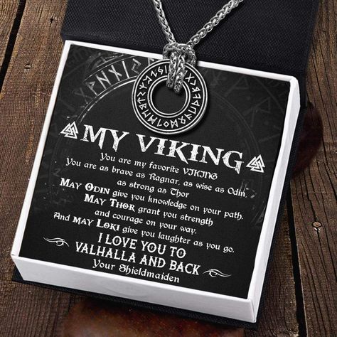 Viking Rune Necklace - My Viking - I Love You To Valhalla And Back - G - Wrapsify Viking Gifts For Him, Diy Viking Wedding Decor, Viking Christmas Decorations, Norse Wedding Ideas, Viking Wedding Traditions, Viking Bride, Rune Design, Viking Gifts, Viking Christmas