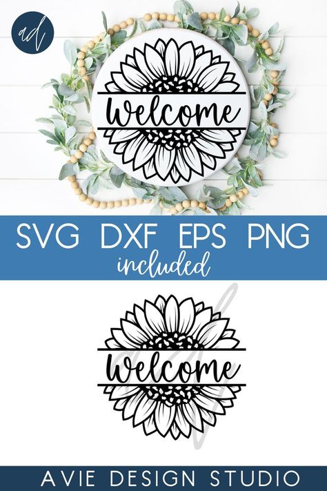 Round Sign Svg Free, Sunflower Door Hanger, Welcome Svg, Porch Sign Svg, Svg Sunflower, Door Hanger Svg, Cricut Supplies, Laser Design, Sunflower Svg