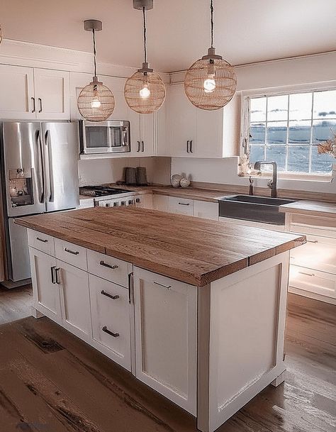 Butcher Block Countertops Kitchen With Butcher Block Counters, Kitchen Island With Butcher Block Top, Butcher Block Countertops Kitchen, Kitchen Island Designs, Kitchen Butcher Block, Block Countertops, Butcher Block Island Kitchen, Tiny Kitchen Design, Butcher Block Kitchen