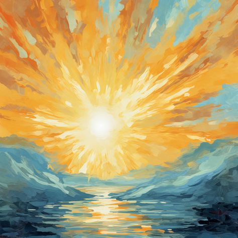 Oil Painting Style Sun Rays Clipart: 4K & Vector Art Sun Images Art, Sun Painting Ideas, Painting Sun Rays, Sun Digital Art, Sun Painting Realistic, Sun Rise Painting Acrylic, Sun Rays Painting, Sun Paintings, Sunrise Mural