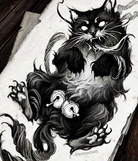 Tattoo Gato, Gotik Tattoo, Black Cat Tattoos, Creepy Cat, Theme Tattoo, Creepy Tattoos, Gothic Tattoo, Dark Art Tattoo, Badass Tattoos