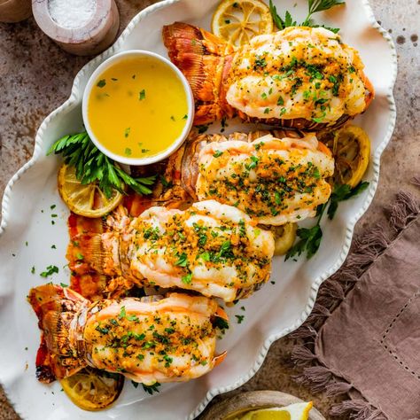 Lemon Butter Lobster Tail, Recipes With Lobster Tails, Butterfly Lobster Tail, Lobster Recipes Baked, Baked Lobster Tails Oven, Oven Lobster Tail, Baked Stuffed Lobster Tails, Bake Lobster Tail Oven, Lobster Tail Appetizer