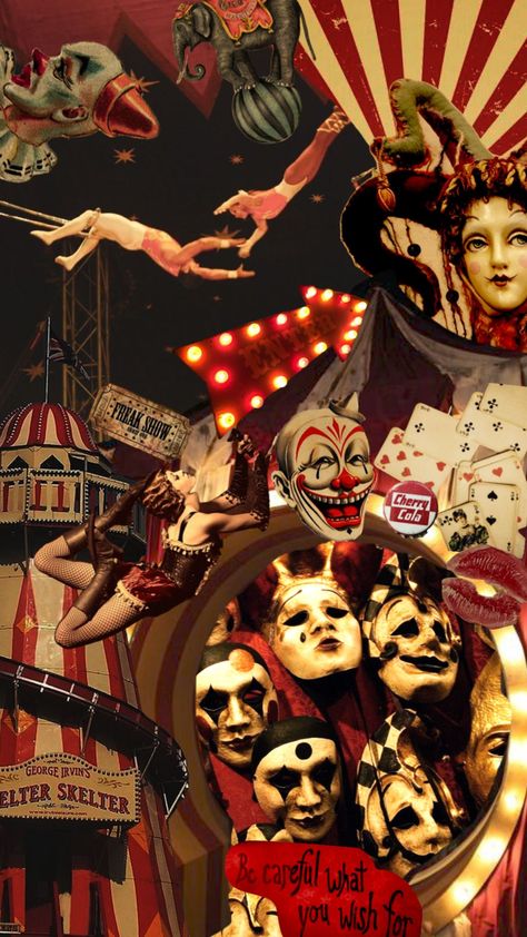 #myfirstshuffle circus aesthetic courtesy of @lovelylenivy 🎪🎠 Dark Clowncore Aesthetic, Clowncore Wallpaper, Steampunk Circus, Circus Wallpaper, Circus Aesthetic, Creepy Carnival, Dark Circus, Circus Poster, Circus Art