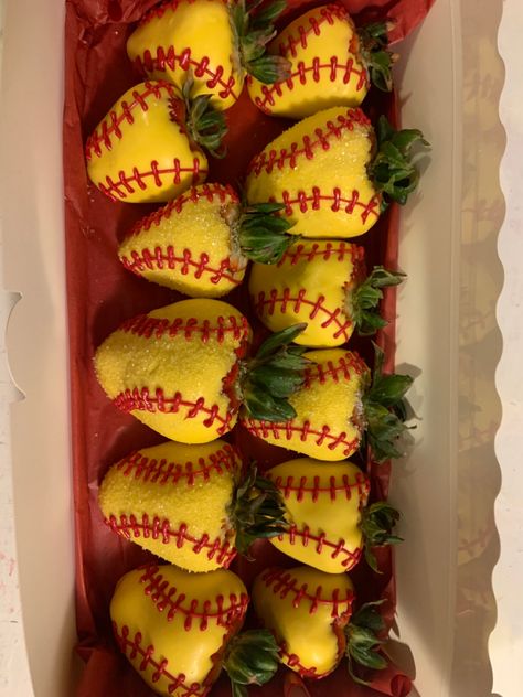 Softball Fruit Tray, End Of Year Softball Party, Softball Themed Snacks, Softball Birthday Ideas, Softball Pool Party Ideas, Softball Bake Sale Ideas, Softball Sweet 16 Party Ideas, Softball Dessert Ideas, Softball Birthday Party Ideas Food