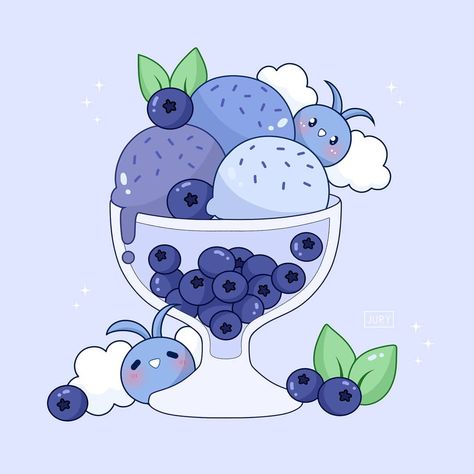 Blueberry Aesthetic, Kawaii Inspiration, Blueberry Snacks, Food Artists, Cute Food Art, Anime Food, Cute Animal Drawings Kawaii, Cute Doodle Art, Fan Art Drawing