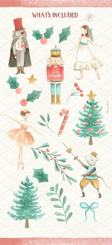 The Nutcracker Illustration Christmas, Natal, Nutcracker Ballet Illustration, Nutcracker Illustration, Nutcracker Image, Ballet Illustration, Christmas Mix, Watercolor Elements, Nutcracker Ornaments