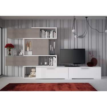 Trasman 4K Wall Unit Entertainment Center | Hayneedle Vinyl Wall Panels, Tv Entertainment Centers, Cool Tv Stands, Large Cabinet, Tv Wall Unit, Tv Stands And Entertainment Centers, White Concrete, Entertainment Room, Living Room Storage