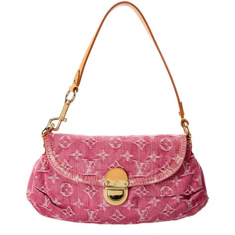 Louis Vuitton Pink Monogram Denim Mini Pleaty ($800) ❤ liked on Polyvore featuring bags, nocolor, denim bag, monogrammed bags, louis vuitton bags, white bag and long handle bags Iconic Bags Handbags, Vintage Luxury Bags, Vintage Louis Vuitton Handbags, Miniature Purse, Sac Louis Vuitton, Aesthetic Bags, Louis Vuitton Pink, Pre Owned Louis Vuitton, Denim Handbags