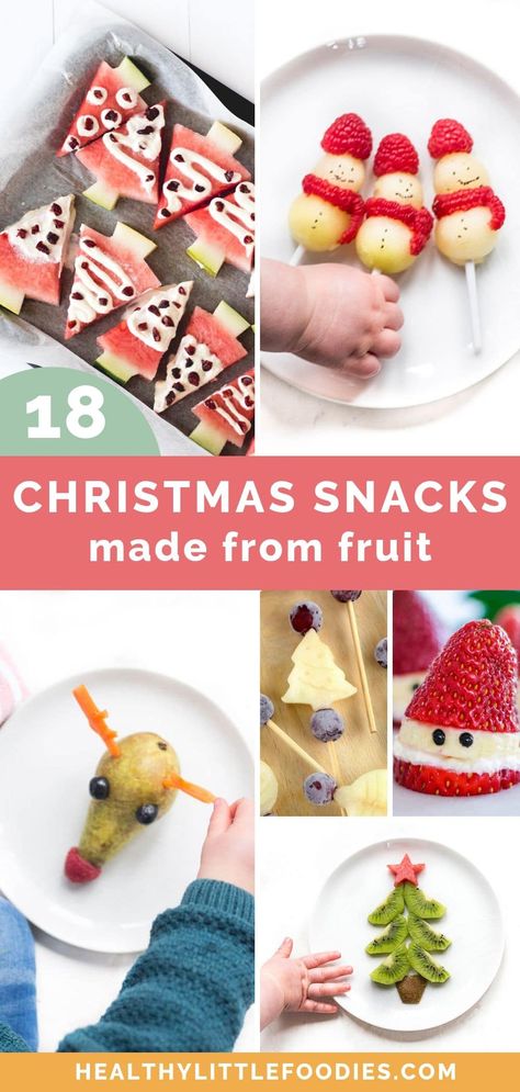 18 Healthy Christmas Ideas Using Fruit. The Christmas period involves a lot of "treats" but they don't all have to be unhealthy. These Healthy Christmas snacks double up as a fun activity to do with toddlers and young kids. #healthychristmas #christmasfruit #funchristmasfood #christmasideas #healthychristmasideas #christmasfoodforkids Toddler Christmas Food Ideas, Cute Christmas Fruit Ideas, Christmas Fruit Ideas For Kids, Christmas Morning Fruit Ideas, Dairy Free Christmas Snacks For Kids, Healthy Christmas Fruit Tray, Christmas Fruit Tray For Kids, Christmas Toddler Food, Fruit For Christmas Party