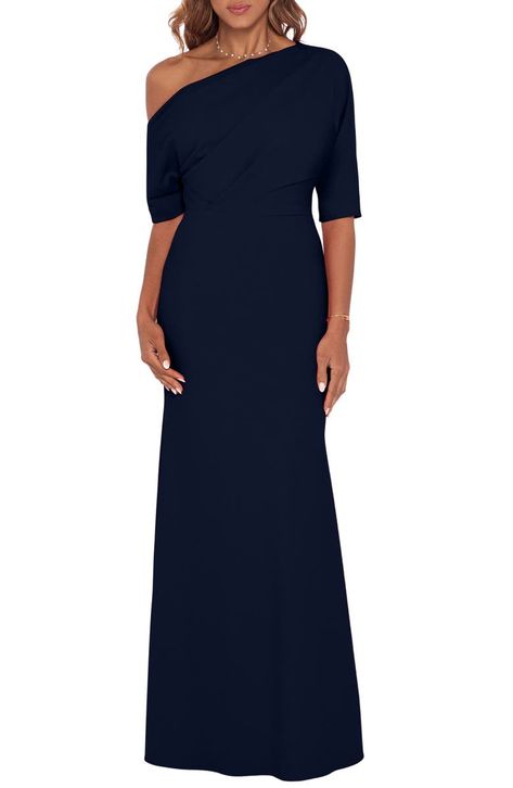 Betsy & Adam One-Shoulder Crepe Scuba Gown | Nordstrom One Shoulder Aline Dress, Couture, Haute Couture, Mother Of The Bride Dresses 3/4 Sleeve, Women’s Evening Gowns, Navy Blue Mother Of The Bride Dress Long, Champagne Color Mother Of Bride Dress, Mother Of The Bride Dresses Long Elegant Mom, Mother Of The Bride Dress Fall Wedding