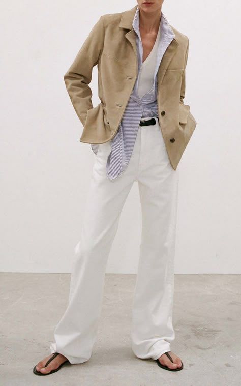 Spring 2023 Ready To Wear, 2023 Ready To Wear Collection, 2023 Ready To Wear, Nili Lotan, Spring 2023, 가을 패션, 로고 디자인, Suede Jacket, White Pants