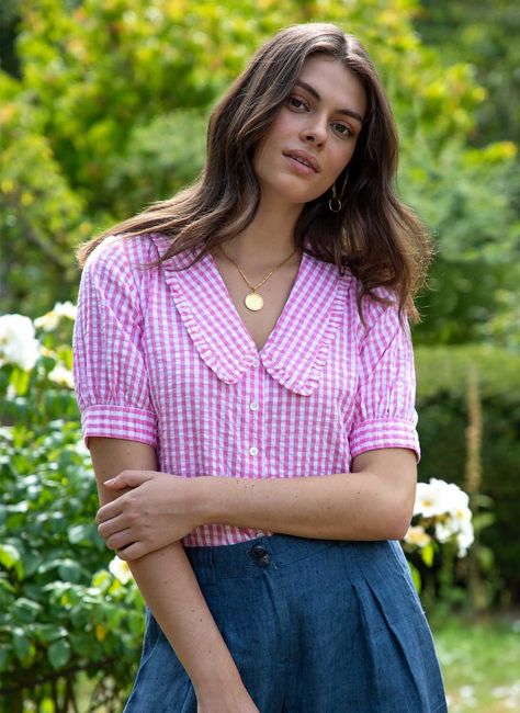 Chelsea Collar, Style Inspiration Spring Summer, Style Inspiration Fall, Gingham Check, Women Shirts Blouse, Collar Blouse, Women's Shirts, Knitwear Women, Capsule Wardrobe