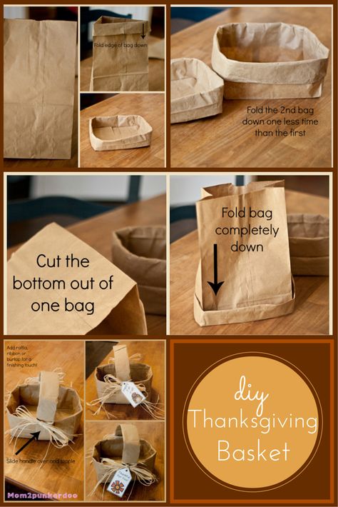 DIY Simple Thanksgiving Basket from paper bags!  #DIY #Thanksgiving #crafts Brown Paper Bag Centerpieces, Crafts With Paper Grocery Bags, Paper Bag Basket Diy, Diy Paper Bag Design, How To Make A Paper Basket, Paper Lunch Bag Crafts, Paper Bag Decor, Paper Bag Easter Basket, Diy Paper Bag Packaging