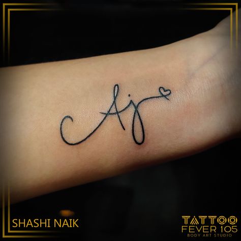 INITIAL TATTOO AJTattoo On @arati_jaiprakash Artist @tats_rigtsmalltattoo nametattoo tattoodesign simpletattoo minitattoo ink inked art tattooartist tattooart tattooed tattoolife love tattooideas artist instagood blackwork Aj Name Wallpaper, A J Tattoo, Aj Tattoo, Classy Tattoos For Women, Direct Painting, J Tattoo, Initial Tattoo, Sketch Tattoo Design, Small Hand Tattoos