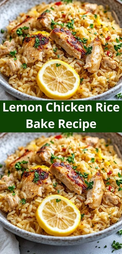 Need a crowd-pleaser for your next family gathering? Discover this Lemon Chicken Rice Bake, a delightful casserole recipe that’s not only simple to prepare but also bursting with delicious flavors your loved ones will crave. Chicken Rice Recipes Dairy Free, Chicken And Rice Casserole Gluten Free, Casserole Chicken And Rice, One Pan Lemon Chicken And Rice, Simple Chicken Rice Recipes, Recipes For White Rice, Lemon Rice Chicken Bake, Dump And Bake Rice Recipes, Simple Rice Dinner Recipes