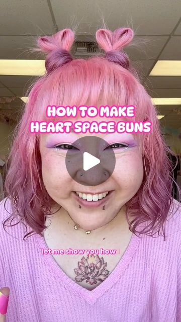 Jane | Pink Moon Atelier on Instagram: "this is how i made my heart-shaped space buns that i had a posted a few days ago!  #creatorsearchinsights #pinkmoonatelier #kawaiihair #easyhairstyles #cutehairstyles" Heart Shaped Space Buns, Heart Buns Hairstyle Tutorial, Space Buns Short Hair Tutorial, Heart Hair Buns, Space Buns Easy, Heart Space Buns, Heart Buns Hairstyle, Space Buns Long Hair, Heart Buns