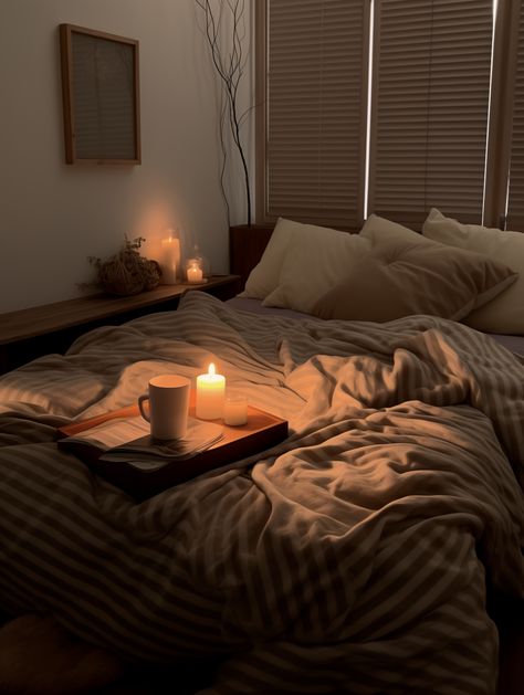 #cozyhome #bedroomdecorideas #bedroomgoals #homedesign #selfcare #moodboard #januarchallenge Bed Brown Aesthetic, Female Bedroom Aesthetic, Cozy Bed Aesthetic Dark, Cozy Night At Home, Comfy Bed Aesthetic Night, Cozy Room Night, Cosy Bed Aesthetic, Cozy Brown Aesthetic, Cozy Day Aesthetic