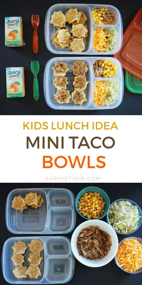 Lunch For The Minis: Mini Taco Bowls · Best Of, Food & Recipes, Kids Mini Taco, Kids Packed Lunch, Preschool Lunch, Kid Foods, Bentgo Kids, Mini Tacos, Kid Snacks, Healthy Lunches For Kids, Kids Lunches