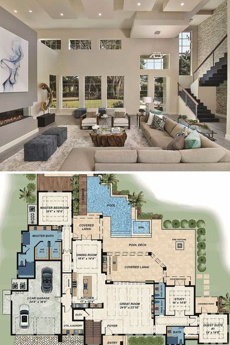 Large Home Floor Plan 4000 Sq Ft House Plans, Luxury House Floor Plans, Florida House Plans, Luxury Floor Plans, Modern House Floor Plans, Pool House Plans, Mansion Floor Plan, 4 Bedroom House Plans, Casas The Sims 4