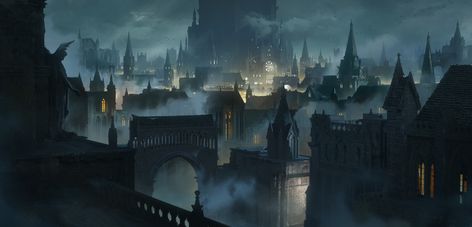 Gothic City, Gothic Fantasy Art, Dark City, Fantasy City, Fantasy Castle, Fantasy Setting, Fantasy Places, Futuristic Art, Fantasy Art Landscapes