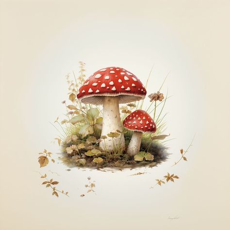 Mushrooms Aesthetic, Mushrooms Watercolor, Watercolor Toadstool, Vintage Mushroom Art, Watercolor Mushroom Forest, Woodland Mushroom Illustration, Watercolor Mashrom, Fungi Illustration, Mushroom Paint