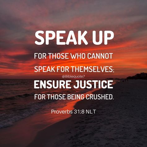 Bible Verses & Quotes on Instagram: “Proverbs 31:8-9 (NLT), 8. Speak up for those who cannot speak for themselves; ensure justice for those being crushed. 9. Yes, speak up for…” Quotes About Justice, Social Justice Quotes, Quotes From The Bible, Faith Goals, Justice Quotes, Proverbs Quotes, Biblical Quotes, Favorite Bible Verses, Proverbs 31