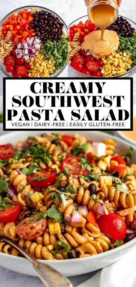 Southwest Dressing, Southwest Pasta, Easy Vegan Pasta, Southwest Pasta Salad, Vegetarian Pasta Salad, Healthy Pasta Salad Recipes, Veggie Pasta Salad, Vegan Pasta Salad, Cold Pasta Salad Recipes