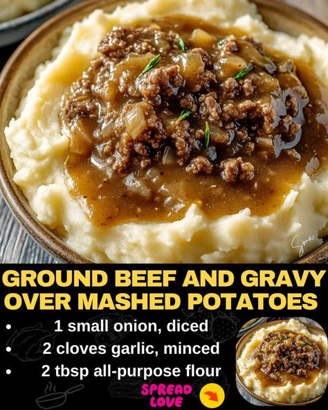 Ground Beef and Gravy Over Mashed Potatoes Ground Beef And Gravy, Hamburger Gravy Recipe, Beef And Gravy, Beef Tips And Noodles, Meat Gravy, Gravy For Mashed Potatoes, Healthy One Pot Meals, Thyme Salt, Over Mashed Potatoes