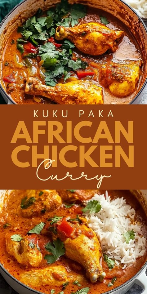 Spice up your dinner routine with this flavorful African Chicken Curry – Kuku Paka 🌶️. This traditional East African dish combines tender chicken simmered in a rich, coconut-based curry sauce, infused with aromatic spices and herbs. Perfect for family dinners or special occasions! 🍽️ Try this exotic recipe today and bring the taste of Africa to your table. 🌍 Click to explore the full recipe and enjoy a fusion of flavors! #AfricanCuisine #ChickenCurry #KukuPaka #ExoticDishes #CurryLovers African Curry Chicken, African Beef Curry, Desi Chicken Curry, African Recipes Easy, Kuku Paka Recipe, Indian Curry Chicken Recipes, East African Recipes, Fun Chicken Recipes, International Dinner Recipes