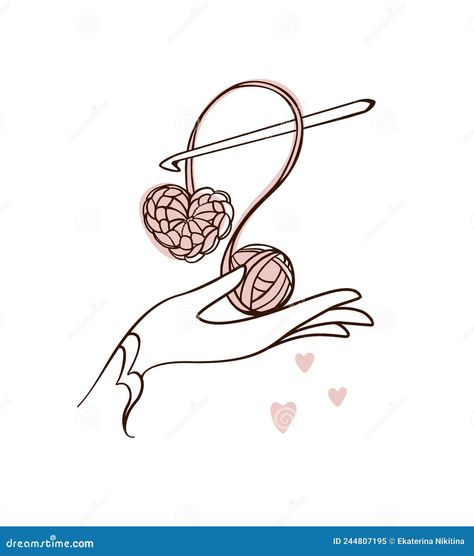 Crochet heart. Crochet my hobby. Logo. Vector illustration. Crochet Logo Design Free, Crochet Tattoo Ideas, Knitting Vector, Crochet Logo, Crochet Tattoo, Crochet Cake, Heart Crochet, Hand Lines, Art Painting Tools