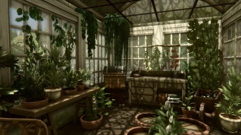 Sims 4 Witch House, Witch House Interior, Earthy Witch, Greenhouse Interior, Sims 4 Cottage, Witches Cottage, Witches House, Be A Witch, Witch Cottage