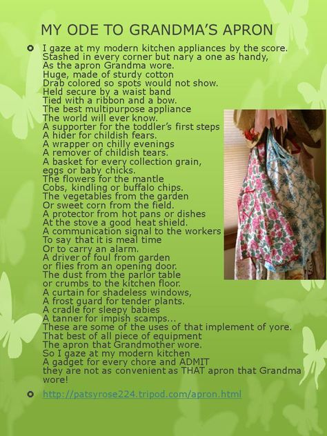 "My Ode to Grandma's Apron" Grandma Quotes, Relief Society Activities, Apron Sewing Pattern, Grandmas Kitchen, Sewing Aprons, Womens Ministry, Aprons Patterns, Aprons Vintage, Relief Society