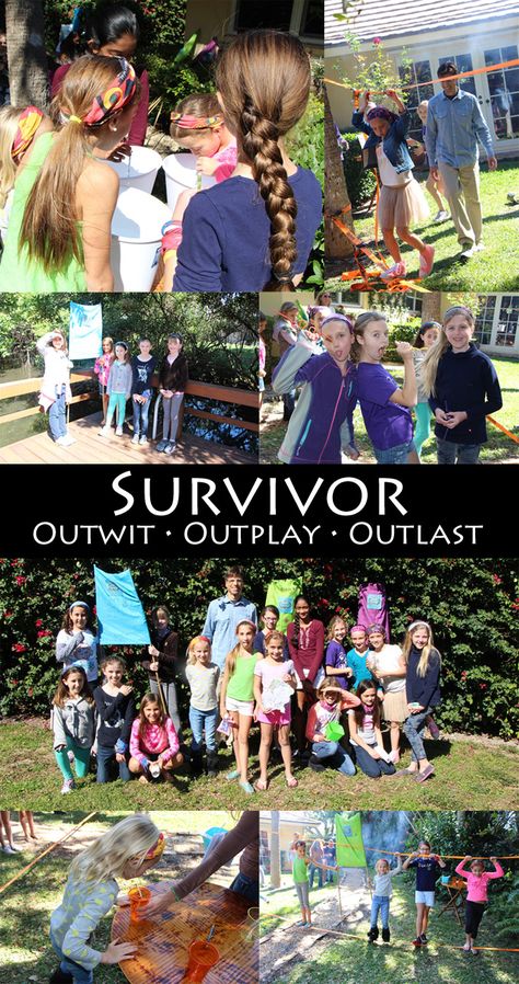 Backyard Survivor Games, Kids Survivor Challenges, Survivor Style Games, Survivor Challenges For Kids, Survivor Activities For Kids, Survivor Theme Party Challenges, Survivor Birthday Party Ideas, Survivor Games For Kids, Survivor Games Challenges