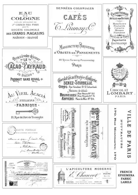 Learn how to make stunning French Ephemera Fabric Labels using the iron on transfer paper technique and use them to beautify different types of objects Free Reverse Printables, Reverse Transfer Images Free Printable, Free French Printables, The Graphics Fairy Free Printable, Graphic Fairy Printables Free, Graphics Fairy Printables Free, Free Vintage Labels, Vintage Labels Printables Free, Vintage Labels Printables