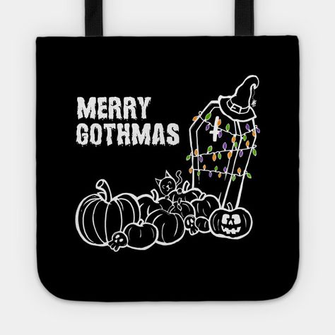 Merry Gothmas, Halloween Totes, New Goth, Halloween Greeting Cards, Spooky Funny, Goth Christmas, Goth Halloween, Cute Goth, Spooky Gifts