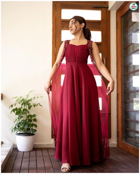 Saree Turned Into Dress, Marriage Function Outfit For Women, Marriage Function Dress, Marriage Function Dresses For Women, Long Gown Designs Indian Simple, Trendy Churidar Designs, Simple Function Dress, Partywear Gowns Indian, Frock Ideas For Women