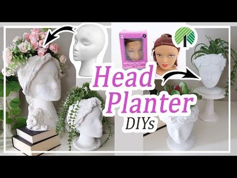 HEAD BUST PLANTER DIY // DOLLAR TREE PLANTER DIY - YouTube Face Planters Diy, Bust Planter, Barbie Head, Styrofoam Head, Planter Diy, Tree Planters, Head Bust, Foam Head, Face Planters