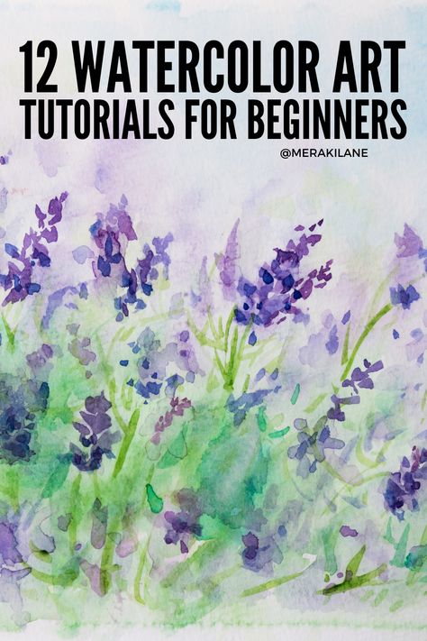 12 Step-By-Step Watercolor Art Tutorials for Beginners Watercolour Projects For Beginners, Simple Watercolor Landscapes For Beginners, How To Shade With Watercolor, Simple Beginner Watercolor, Beginner Watercolor Projects, Watercolor Art Beginner Step By Step, Watercolor 101 Tutorials, Art Tutorial Beginner, Watercolor Supplies For Beginners