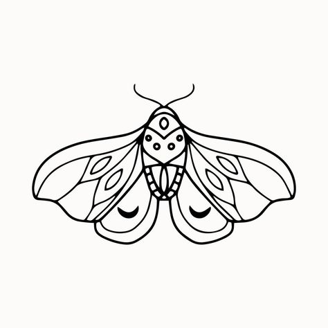 Moth Vector Art, Mystical Line Art, Simple Moth Design, Simple Moth Painting, Lunar Moth Tattoo Design Simple, Luna Moth Drawing Simple, Easy Moth Drawing, Moth Drawing Easy, Doodle Insects