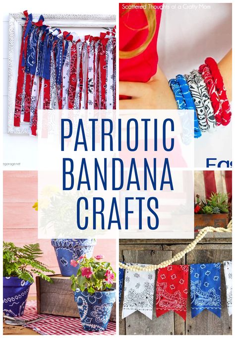 Bandana Wreath, Patriotic Crafts Diy, Bandana Quilt, Bandana Crafts, Bandanas Diy, Rag Flag, Fabric Spray Paint, Ribbon Flag, Patriotic Diy