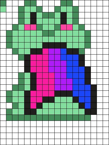 Frog Perler Bead Pattern, Frog Kandi, Kandi Core, Pride Frog, Bisexual Pride Flag, Kandi Kid, Mini Pony, Pattern Maker, Pixel Art Grid