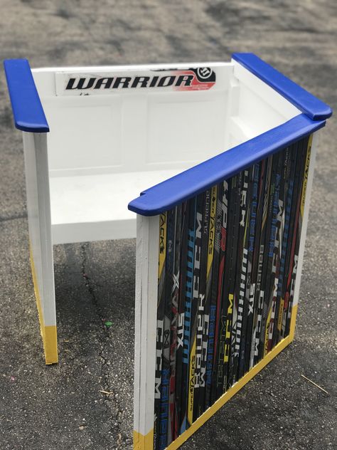 Hockey Penalty Box/time out box Penalty Box Hockey, Hockey Penalty Box Diy, Baby Nursery Organization Ideas, Hockey Projects, Hockey Stick Furniture, Hockey Nursery, Nursery Organization Ideas, Hockey Diy, Hockey Crafts