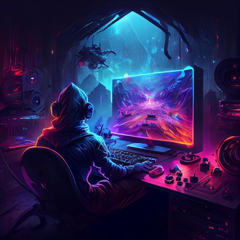 Gamer playing on desktop pc computer gam... | Premium Photo #Freepik #photo #play-computer #geek #gaming #game Evolution Of Video Games, Pc Games Wallpapers, Pc Photo, Club Decor, Photo Games, Best Gaming Wallpapers, Video Game Development, Cyberpunk Character, Video Gamer