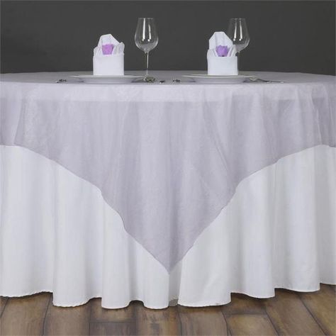 60"x60" Lavender Sheer Organza Table Square Overlay | eFavorMart Wedding Table Overlays, Organza Styles, Organza Overlay, Attention Grabbers, Table Overlays, Orange Square, Party Table Cloth, Chair Sashes, Wedding Tables