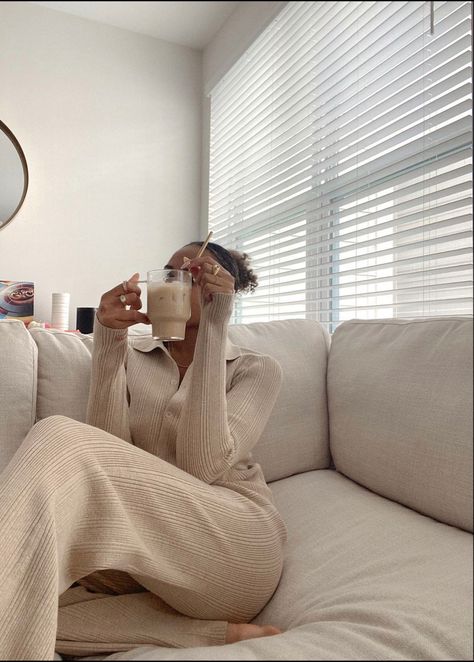 Home Owner Aesthetic Black Woman, Morning Aesthetic Black Woman, Cosy Loungewear Aesthetic, Clean Girl Asethic Black Women, Black Women Relaxing, Lounging Aesthetic, Soft Life Black Woman, Clean Girl Aesthetic Black Women, Cute At Home Outfits