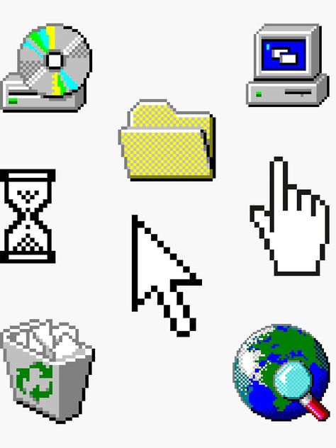 "Windows 95 Computer Icon Sticker Pack Collection" Sticker for Sale by OFFICIAL-CANDY | Redbubble Microsoft 95 Aesthetic, Cute Coding Aesthetic, 90s Computer Graphics, Windows Pixel Art, Windows Graphic Design, Computer Icon Design, Old Windows Aesthetic, App Icon Ideas Inspiration, Stickers For Notion